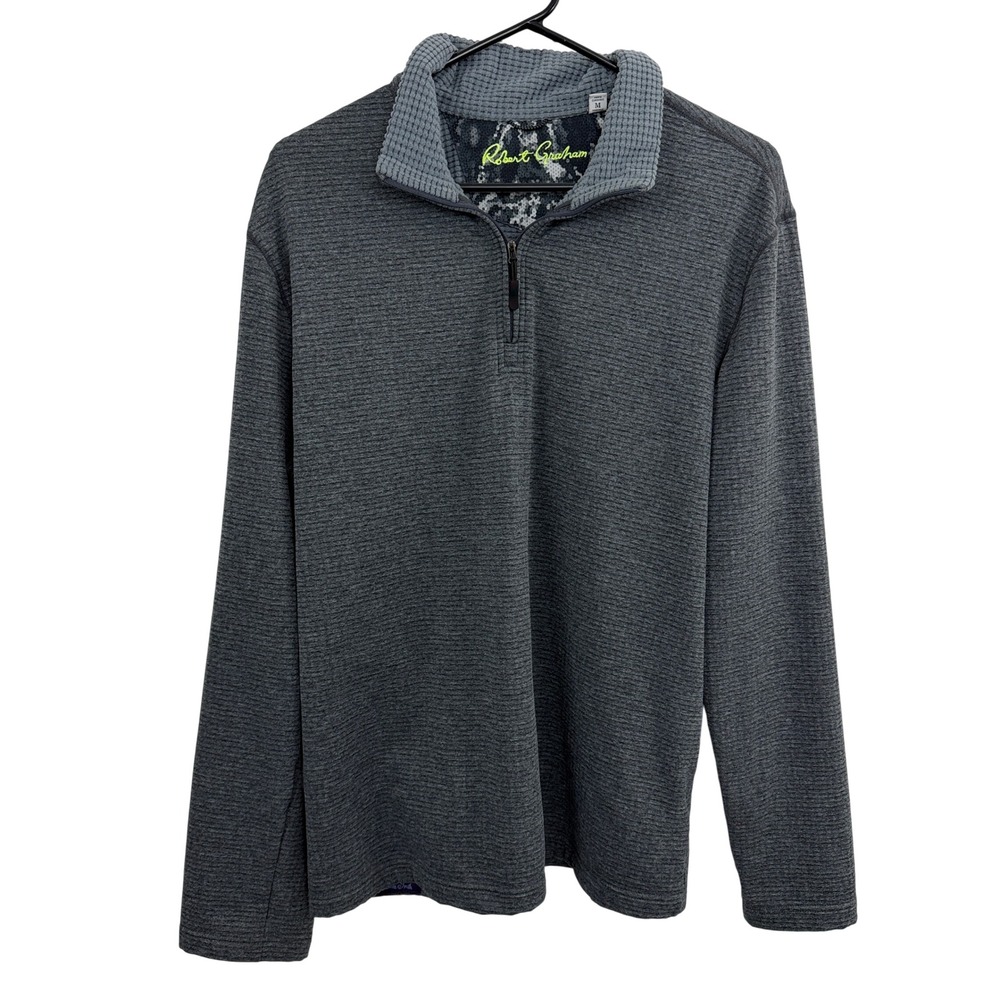 Robert Graham Pullover Mens Medium Gray Quarter Zip Skull Logo Microgrid Fleece